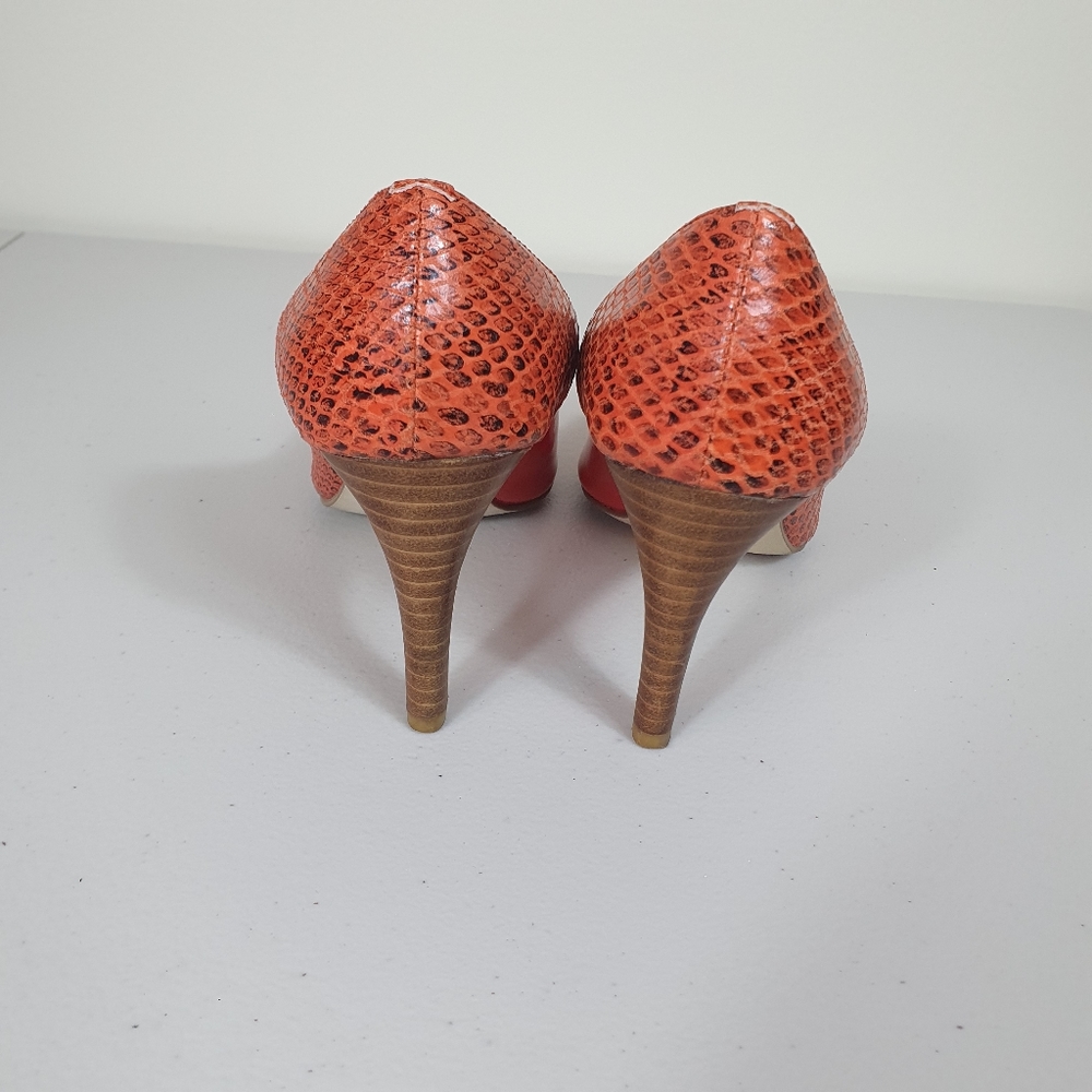 Diana Ferrari pumps heels Tiffanie orange Animal Print Patent Leather Size 6.5 - Picture 4 of 7
